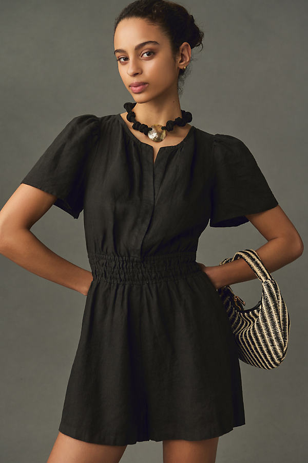 By Anthropologie The Somerset Romper: Linen Edition In Black