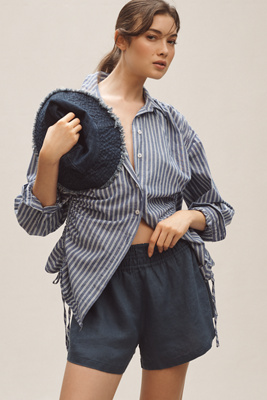 The Somerset Collection By Anthropologie The Somerset Shorts: Linen Edition In Blue