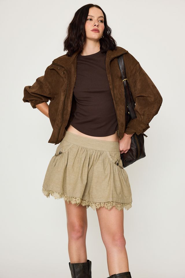 By Anthropologie Lace-Hem Mini Skirt #1