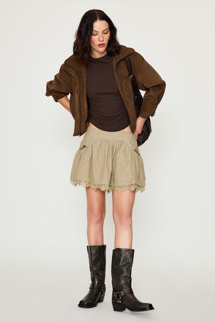 By Anthropologie Lace-Hem Mini Skirt