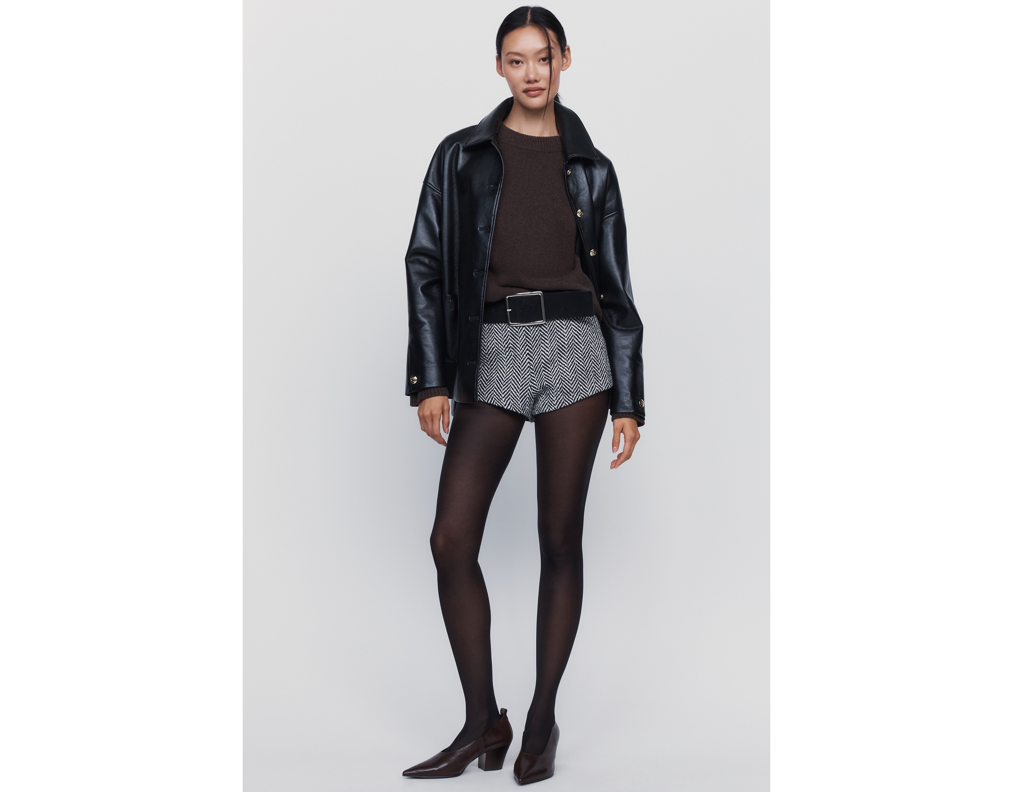 Naked Wardrobe Wool Blend Herringbone Shorts