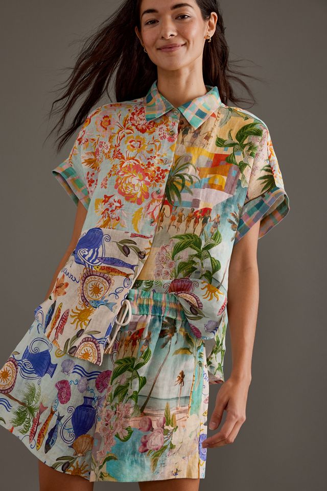Kachel Tropical bedruckte Leinen-Shorts #4