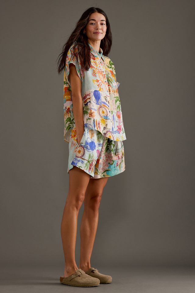 Kachel Tropical bedruckte Leinen-Shorts #1