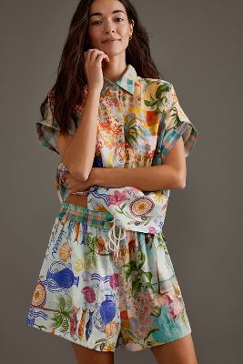 Kachel Tropical Printed Linen Shorts In Multi