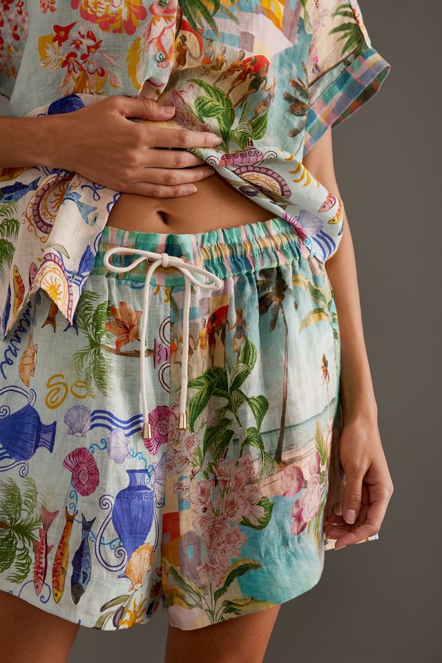 Kachel Tropical bedruckte Leinen-Shorts #5