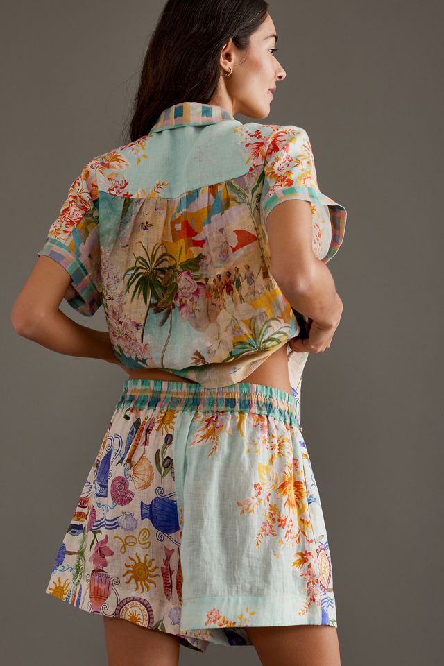 Kachel Tropical bedruckte Leinen-Shorts #2