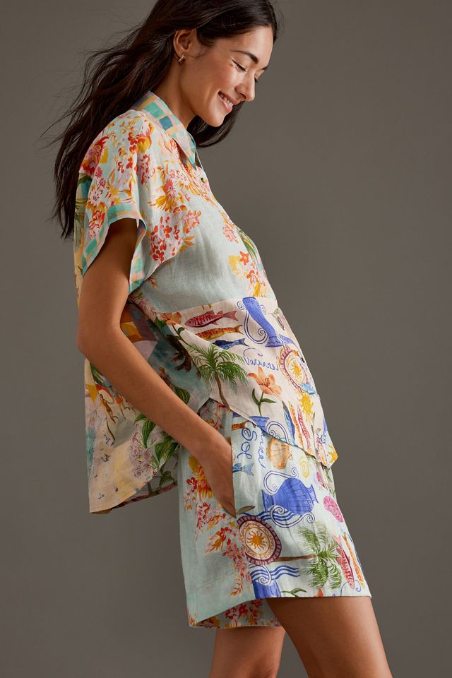 Kachel Tropical bedruckte Leinen-Shorts #3