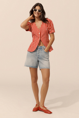 V-Waist Denim Shorts