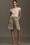By Anthropologie Pleated Lace-Hem Knee-Length Shorts