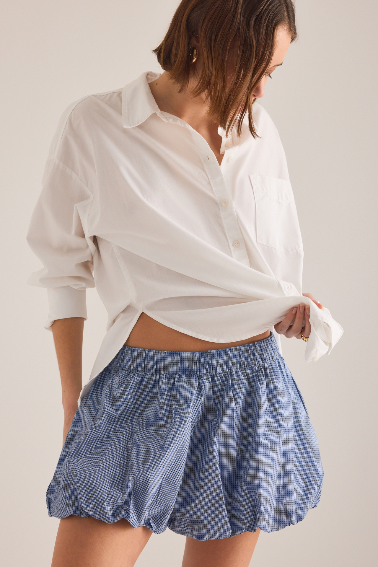 Maeve Cotton Bubble-Hem Shorts