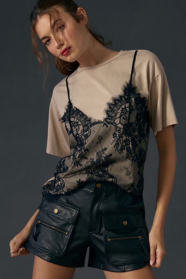 By Anthropologie Faux Leather Cargo Shorts #5