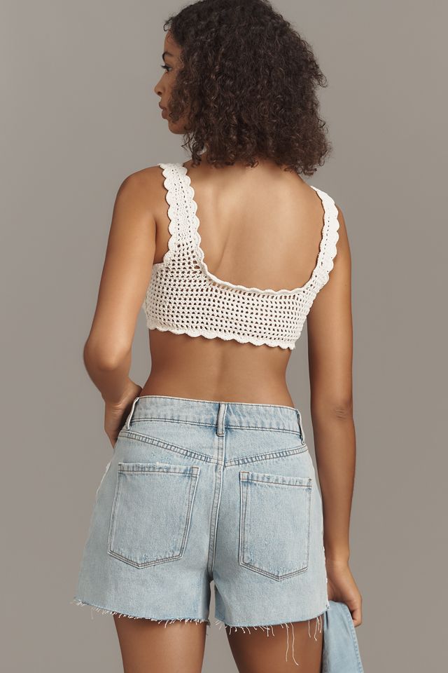 Avec Les Filles Crochet Cutoff Denim Shorts #2