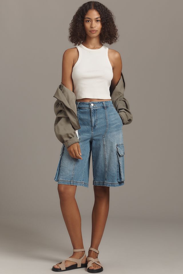 Avec Les Filles Long Denim Cargo Shorts #4