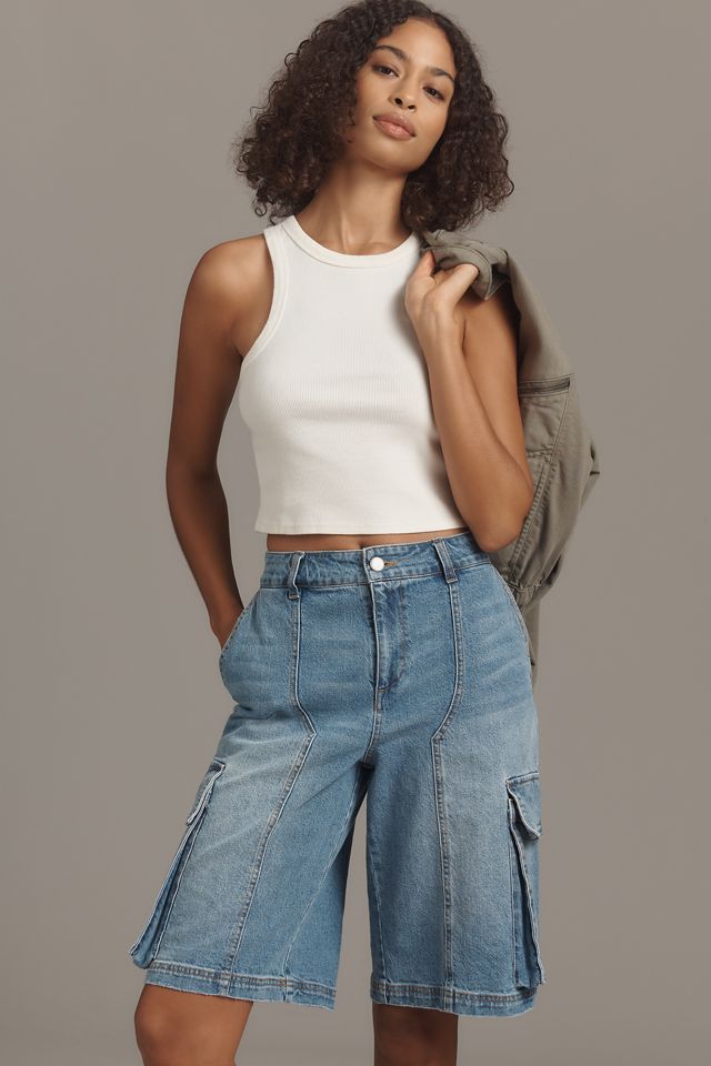 Avec Les Filles Long Denim Cargo Shorts #1