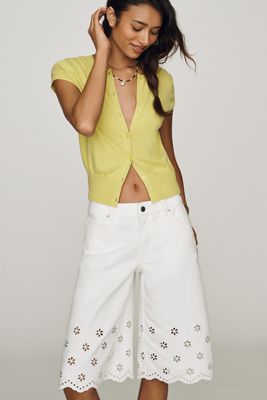 Avec Les Filles 100% Cotton Eyelet Long Shorts