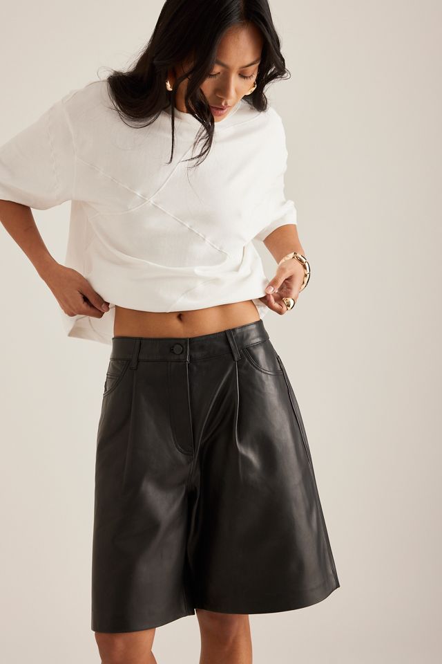 Selected  Vista High Waisted Leather Shorts #1