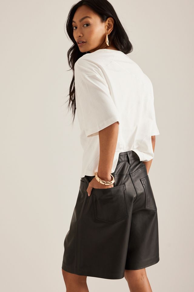 Selected  Vista High Waisted Leather Shorts #2