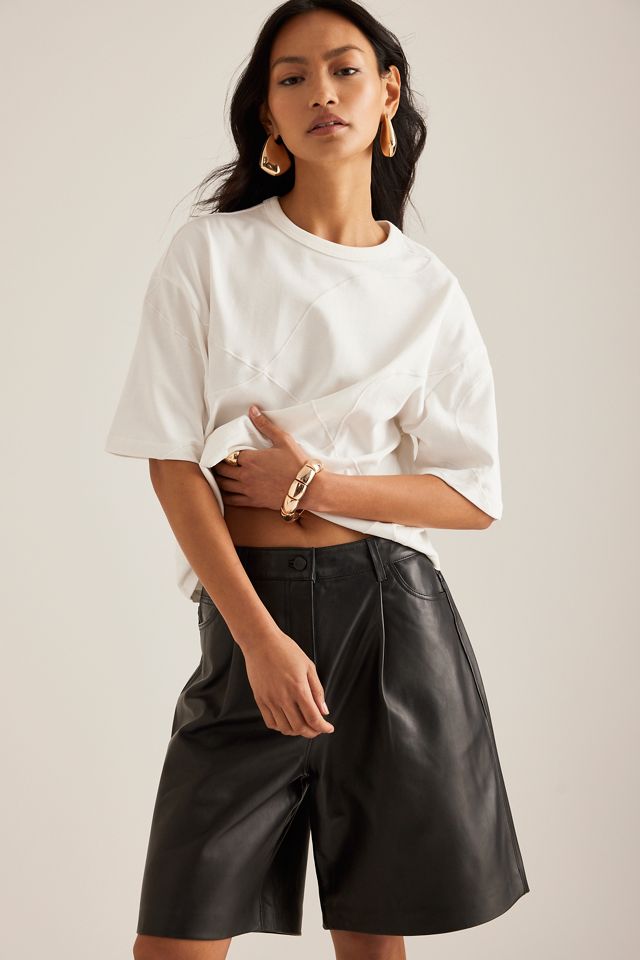 Selected  Vista High Waisted Leather Shorts #4