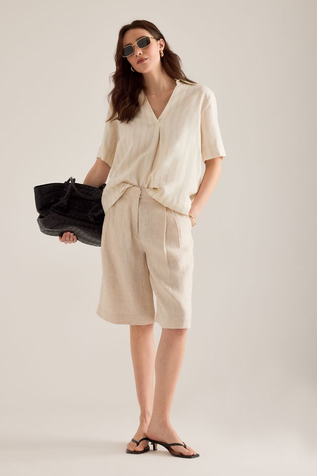 Selected Ida Leinen-Shorts mit hoher Taille #1