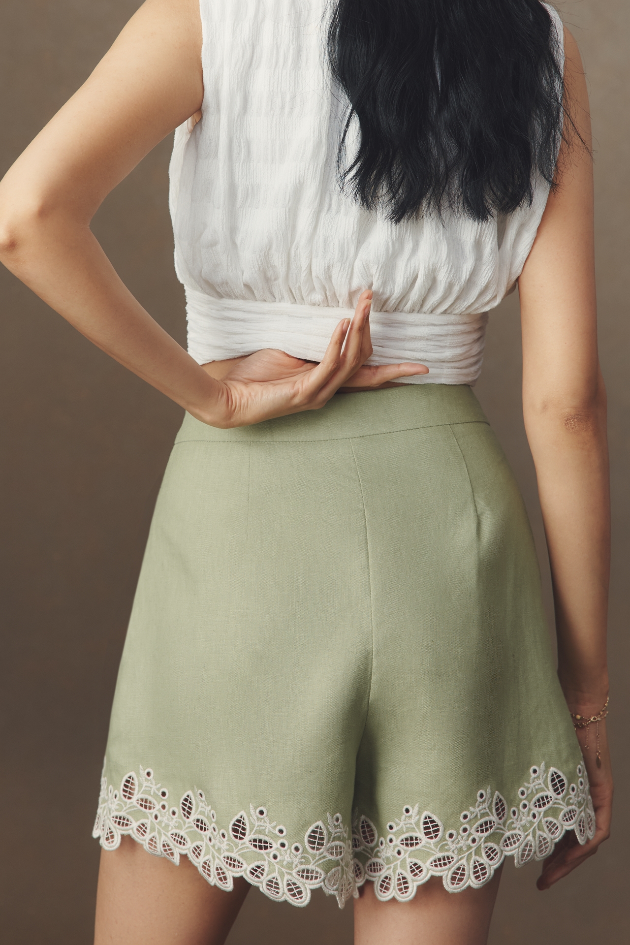 ASTR The Label Kiya Linen Embroidered Shorts
