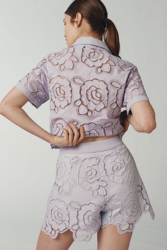 En Saison Brynlee Embroidered Scallop-Hem Belted Shorts #2