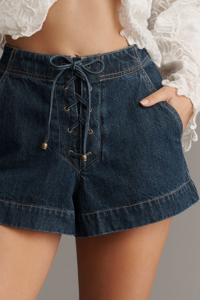KIVARI Joelle Denim Lace-Up Shorts #2