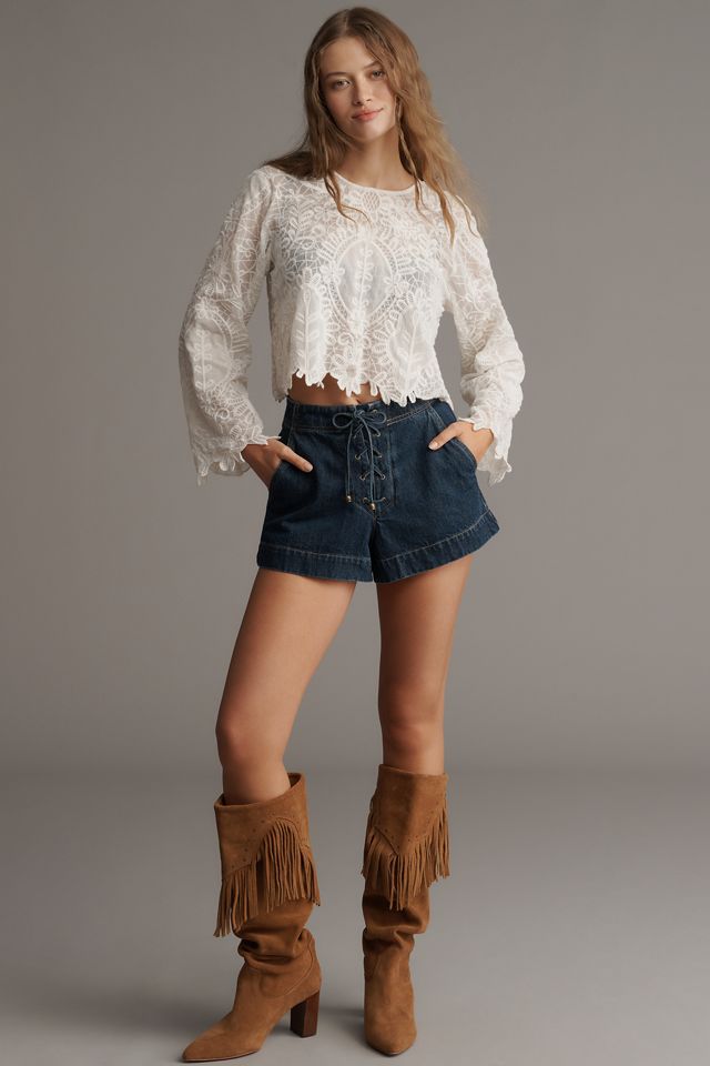 KIVARI Joelle Denim Lace-Up Shorts #4