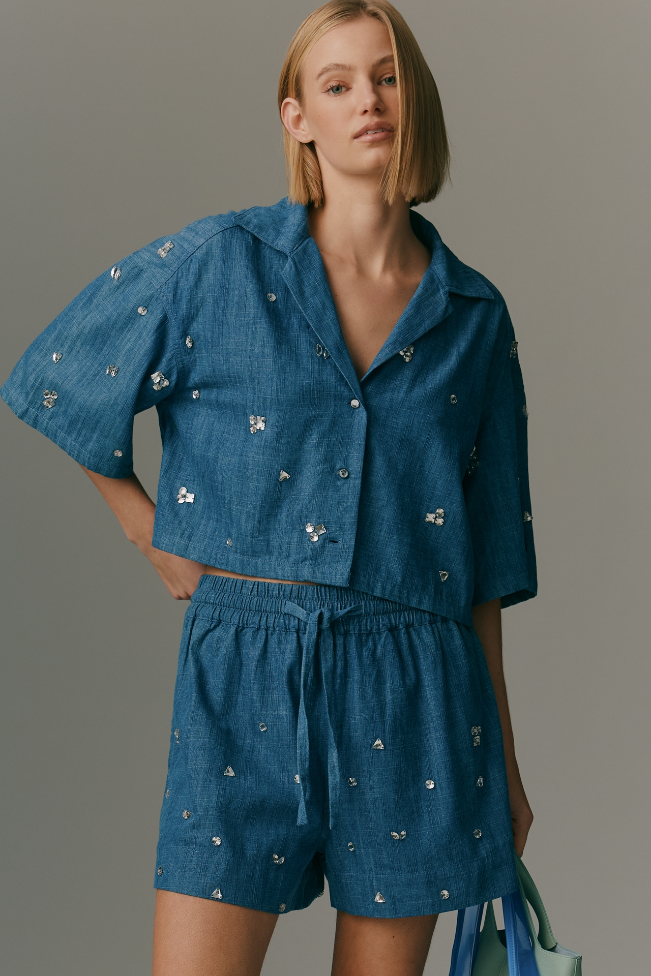 Pilcro High-Rise Chambray Drawstring Shorts