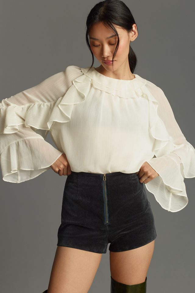 Maeve Corduroy Front-Zip Micro Shorts #2