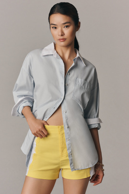 Maeve Surf City Linen Blend Embellished Shorts In Yellow