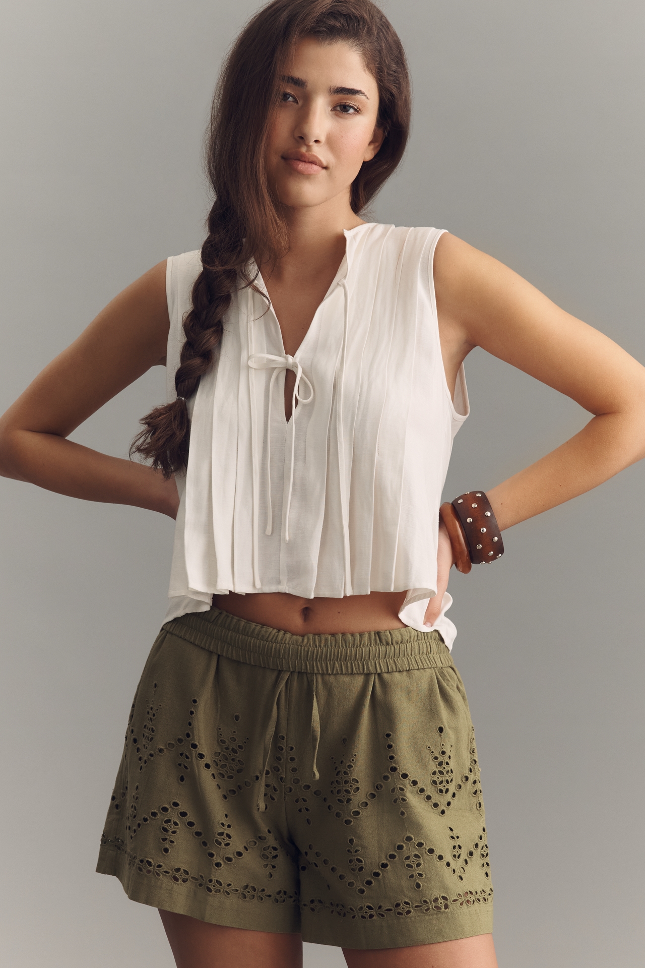 Maeve Cotton Linen Eyelet Shorts