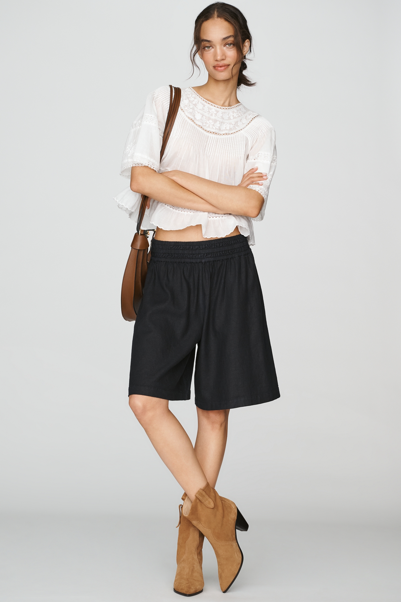 By Anthropologie Somerset Linen Stretch Longline Shorts