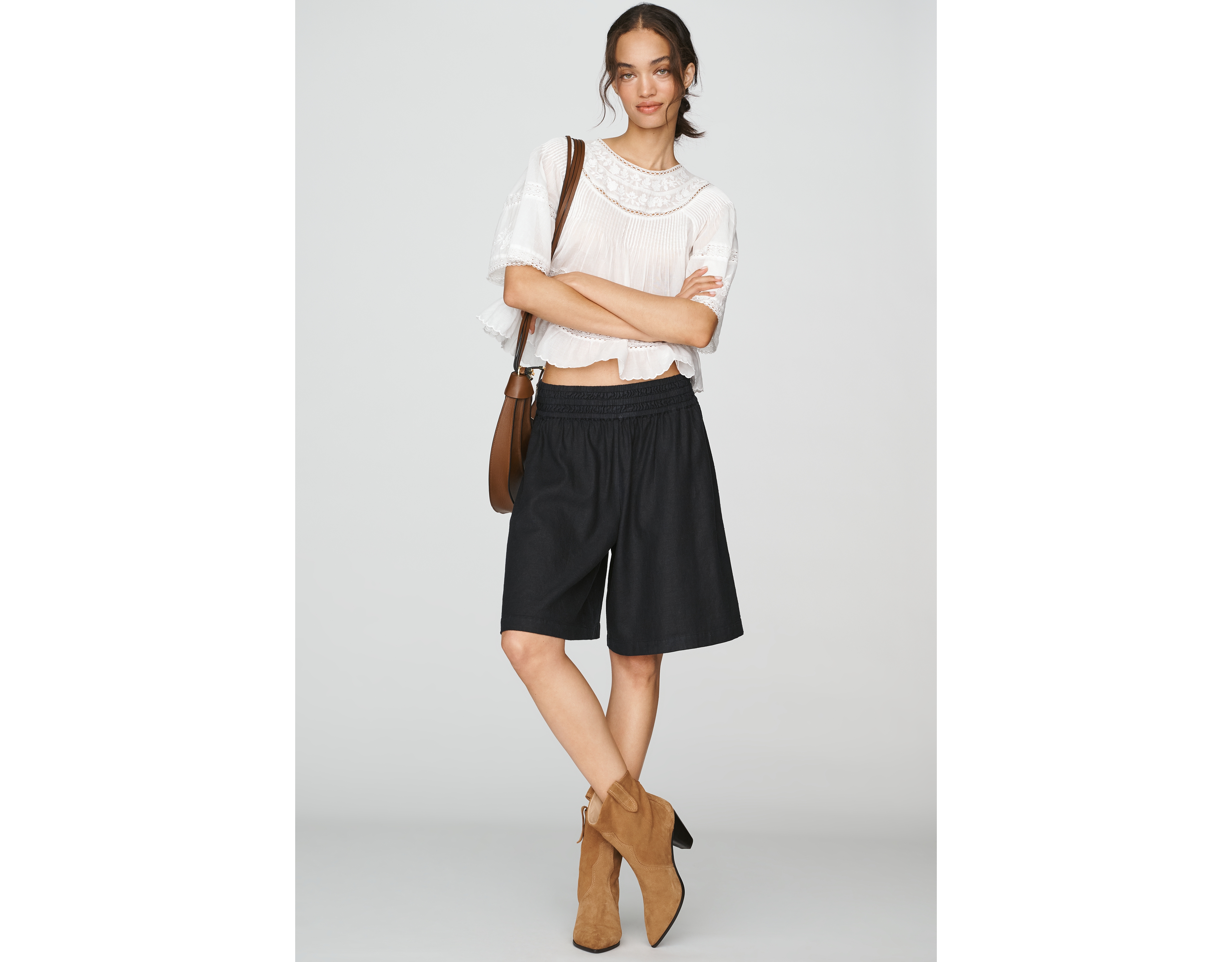 By Anthropologie Somerset Linen Stretch Longline Shorts