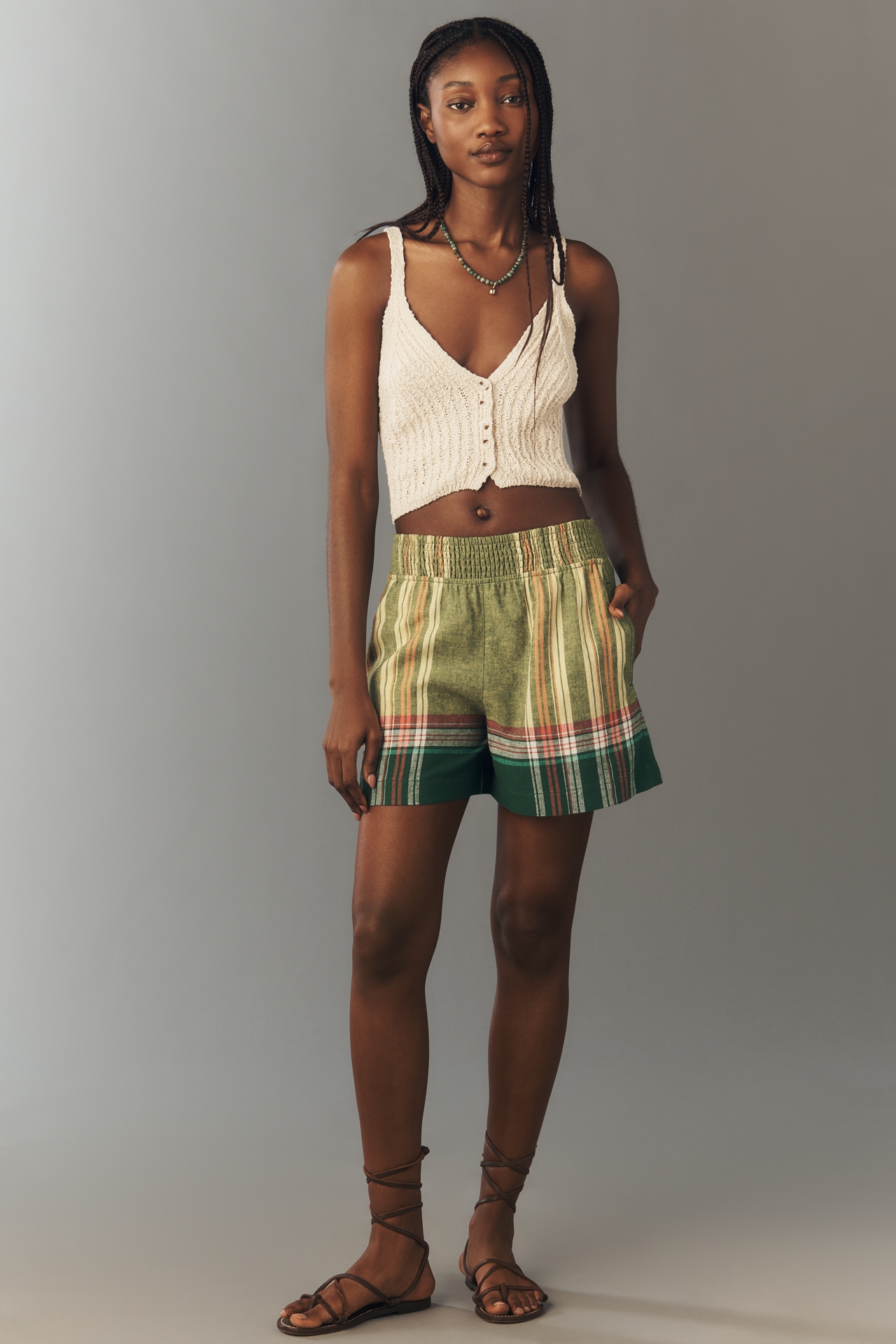 Pilcro Linen Smocked Shorts