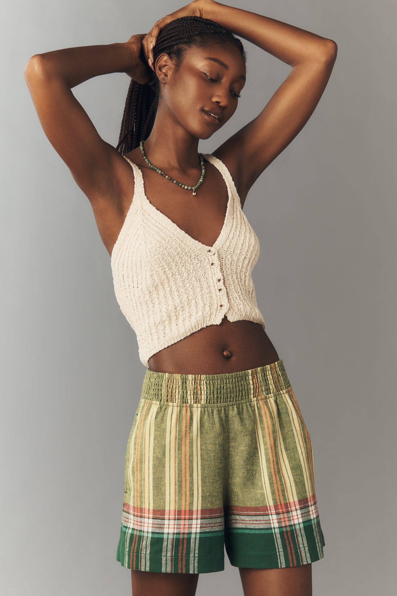 Pilcro Linen Smocked Shorts
