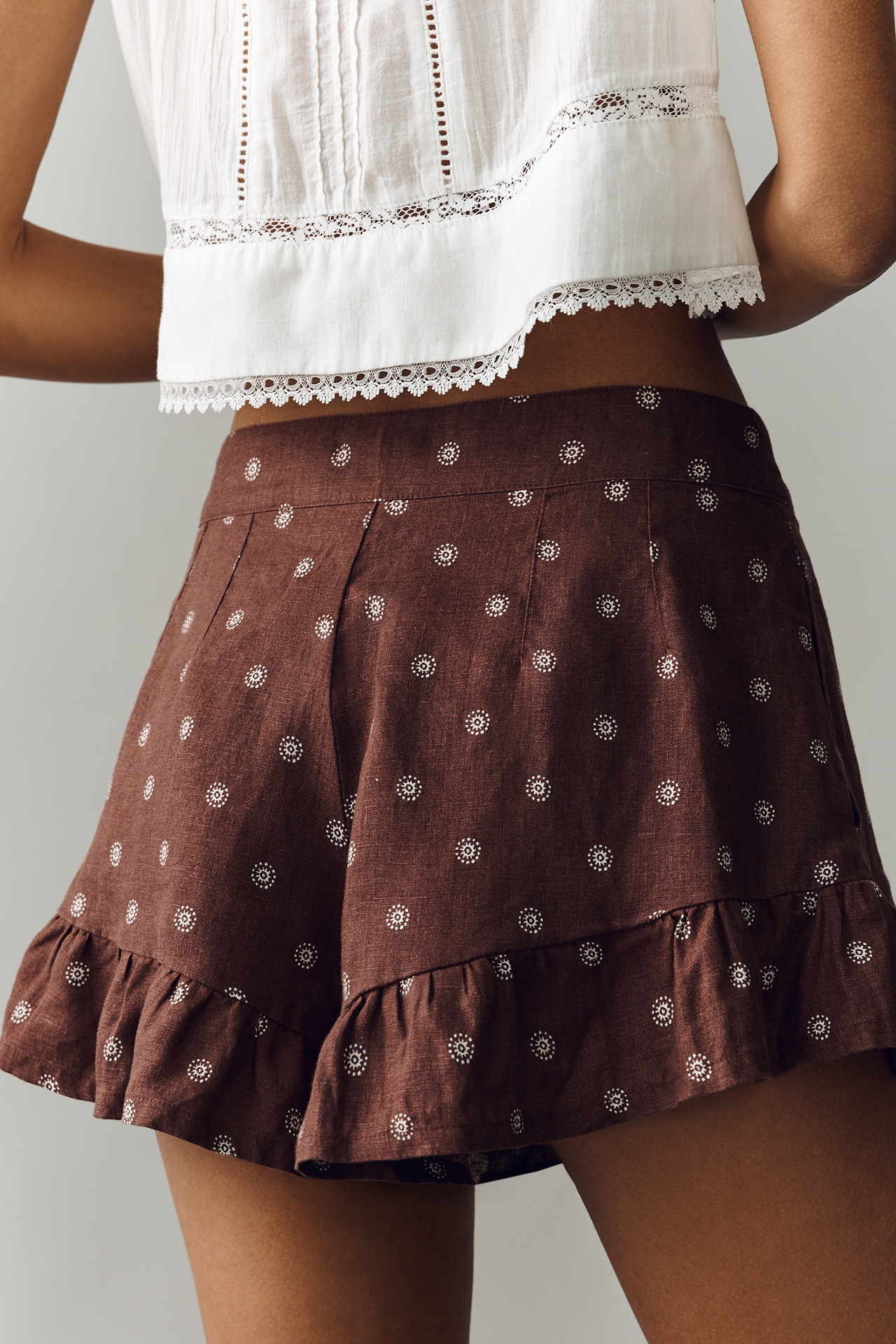 By Anthropologie Linen Ruffle Shorts