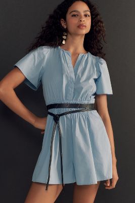 Shop By Anthropologie The Somerset Romper: Poplin Edition In Blue
