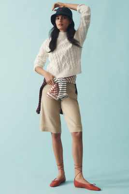 Shop Maeve The Colette Longline Shorts By : Linen Edition In White