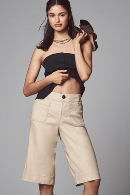 Shop Maeve The Colette Longline Shorts By : Linen Edition In Brown