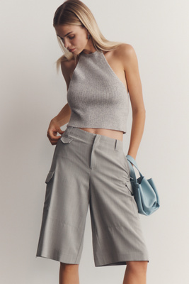 Maeve Backyard Slouchy Bermuda Shorts In Gray