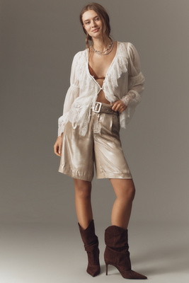 By Anthropologie Liquid Shine Bermuda Shorts In Gray