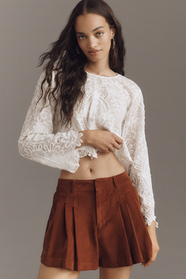Pilcro Corduroy Pleated Skirty Shorts In Brown