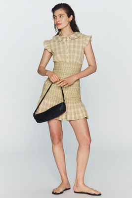 Maeve Smocked Drop-Waist Cotton Mini Skort