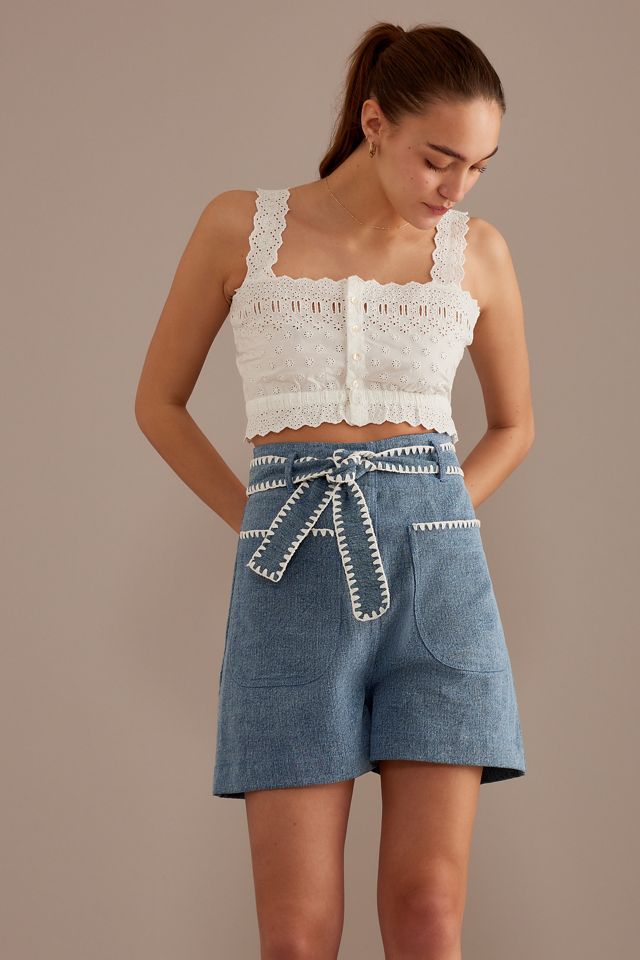 Louise Misha Virgin Embroidered High-Waisted Shorts #2