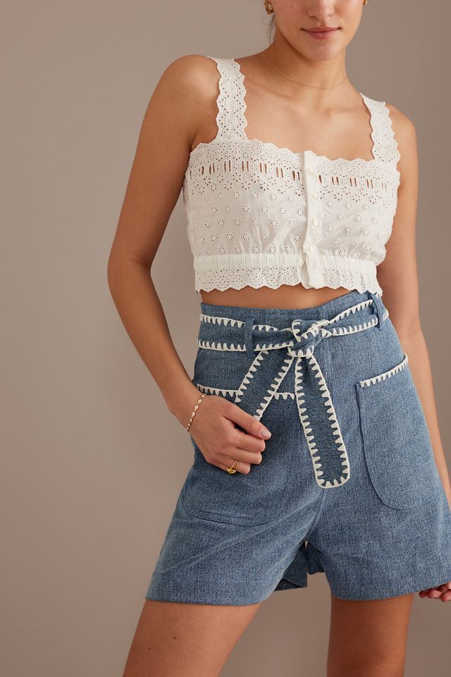 Louise Misha Virgin Embroidered High-Waisted Shorts #4