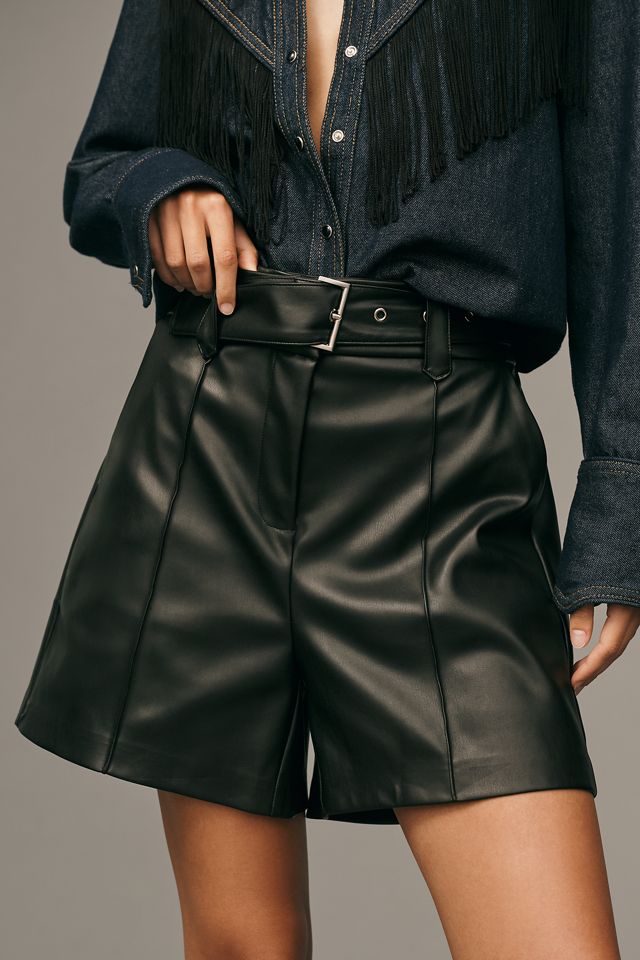 SUNCOO Banny Belted Faux-Leather Shorts #1