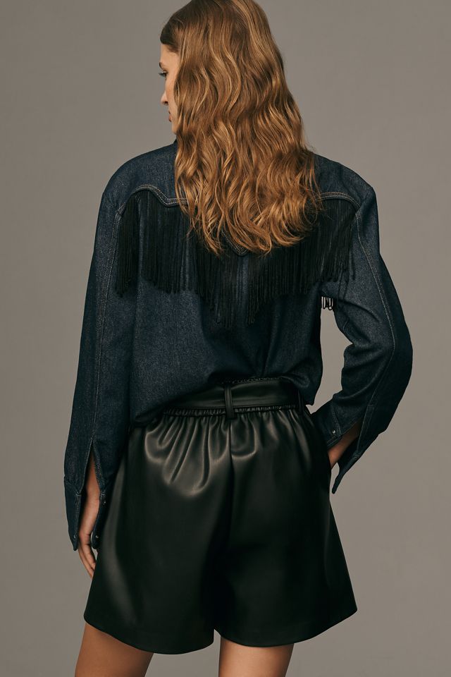 SUNCOO Banny Belted Faux-Leather Shorts #3