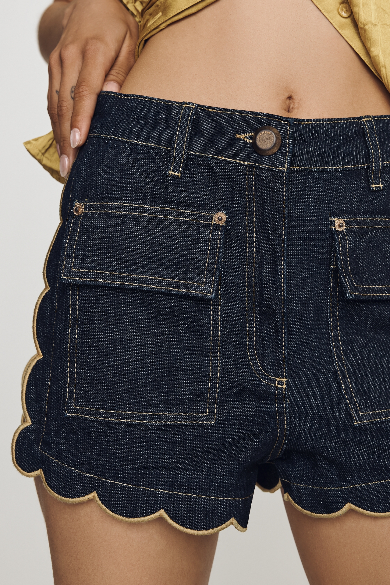 Farm Rio Scalloped Denim Shorts