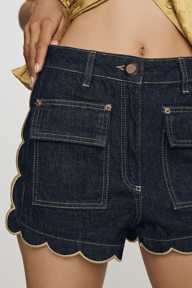 Farm Rio Scalloped Denim Shorts #1