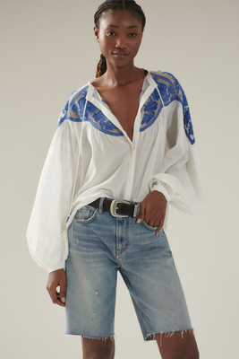 PILCRO DENIM MID-THIGH SHORTS 